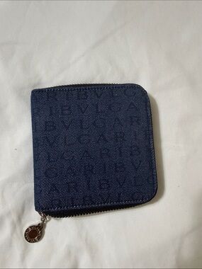 Bulgari navy blue zip-around coin wallet
